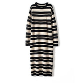 Women's Stripe Cashmere Long Cashmere Sweater Dresses
